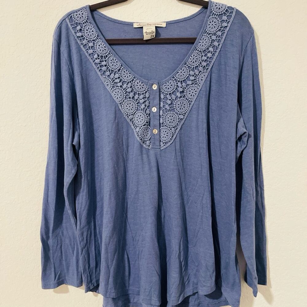 American Rag Blue Lace Detail Women's Top
